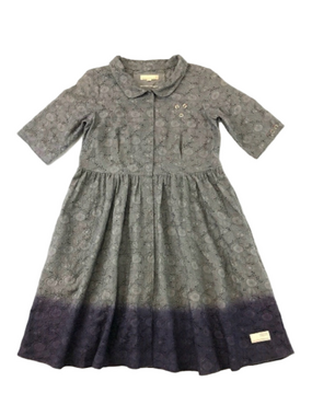 ODD Molly grey all cotton eyelette dress with purple dip dyed hem Size 2